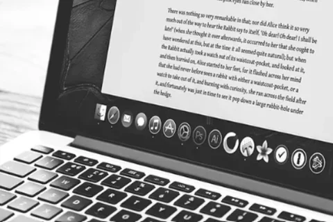 NIH F Workshop laptop in black in white 