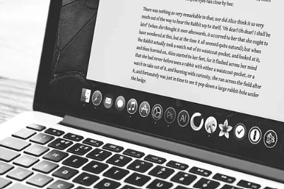 NIH F Workshop laptop in black in white 