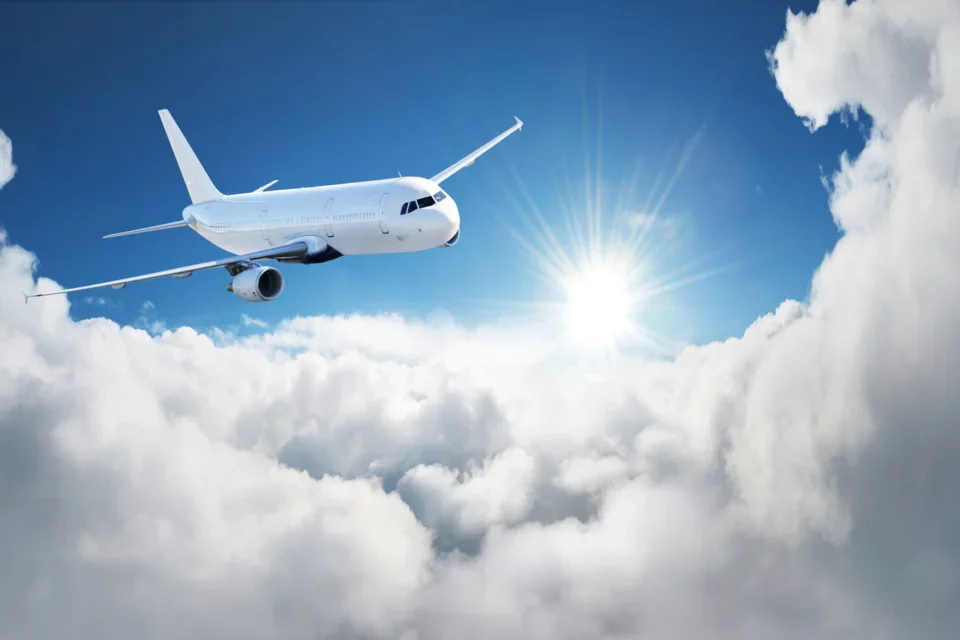 Airplane flying in the clouds