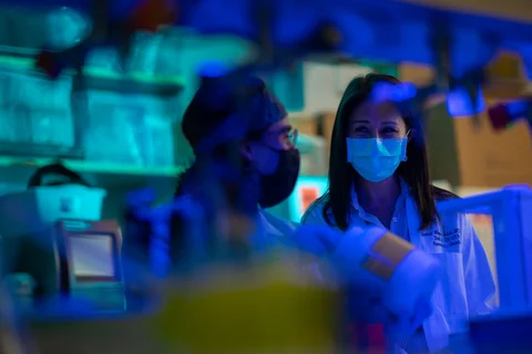 Mentor and Trainee working in a lab 