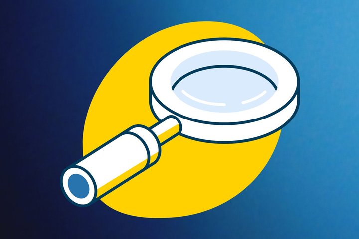 Magnified glass icon with blue background