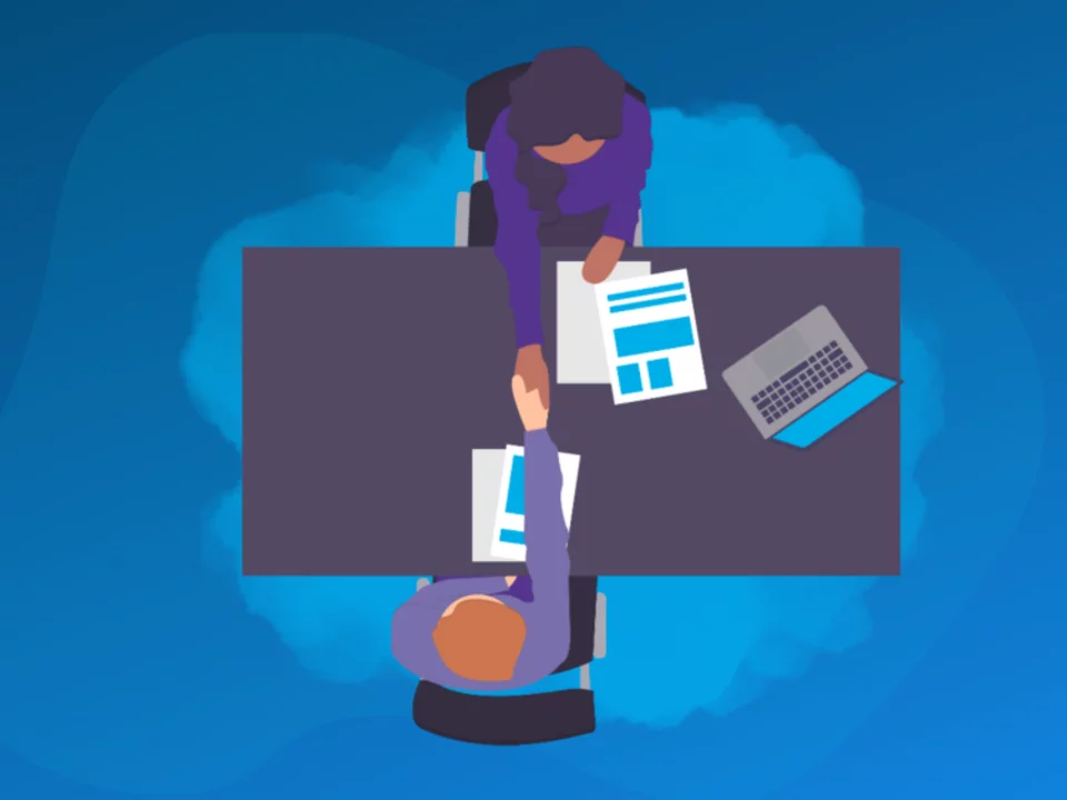 Animated job interview graphic for members seeking talent